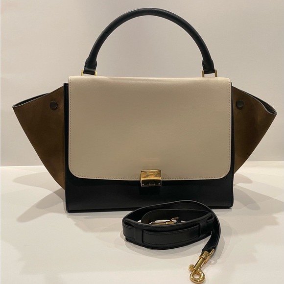 ICONIC☆Vintage Celine Trapeze - Tricolor Ivory Flap/Khaki/Black☆NWT - Picture 11 of 15